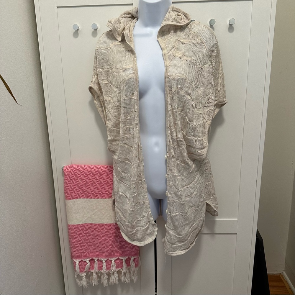 Moth Cream Hooded Open-Front Knit Duster